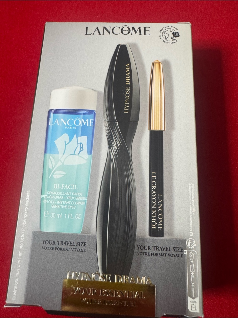 Lancôme Travel Size Eye liner, make up remover + full size Mascara Hypnose Drama